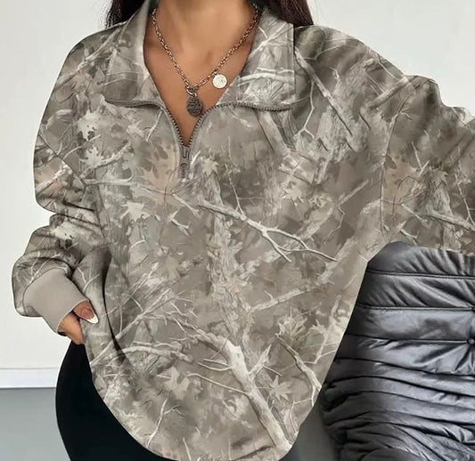 Preorder 3/4 zip grey camo