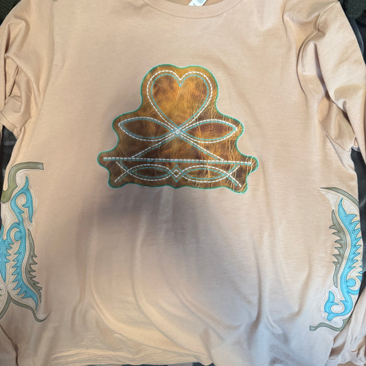 Faux leather boot stitch with side stitches T-shirt